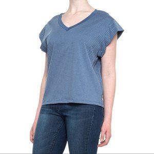 Eddie Bauer XXL Blue Striped V Neck Low Cut Short Sleeve T Shirt